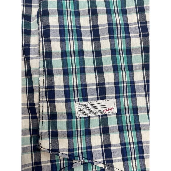 7 Diamonds Shirt Mens XXL Pearl Snap Short Sleeve Plaid Western Retro Green/Blue - Picture 4 of 15